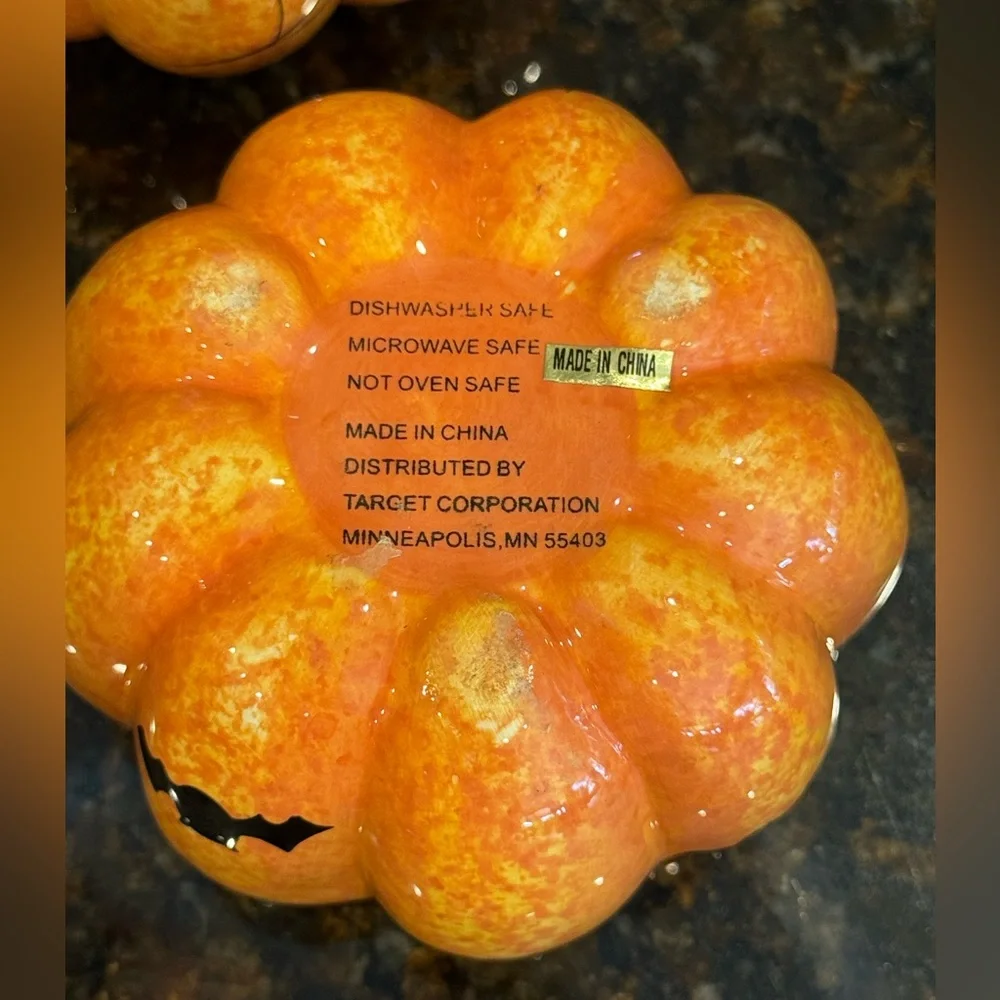 Halloween Orange Pumpkin Ceramic Containers with Lids-Set of 2